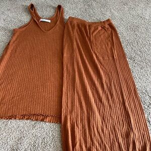 Free People Rust Orange Ribbed Tank and Skirt Set